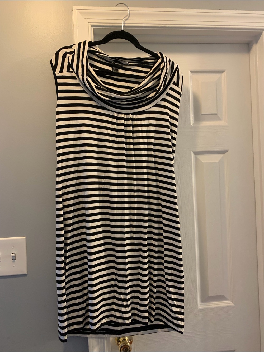 Spense Black and White Striped Cowl Neck Sleeveless Top